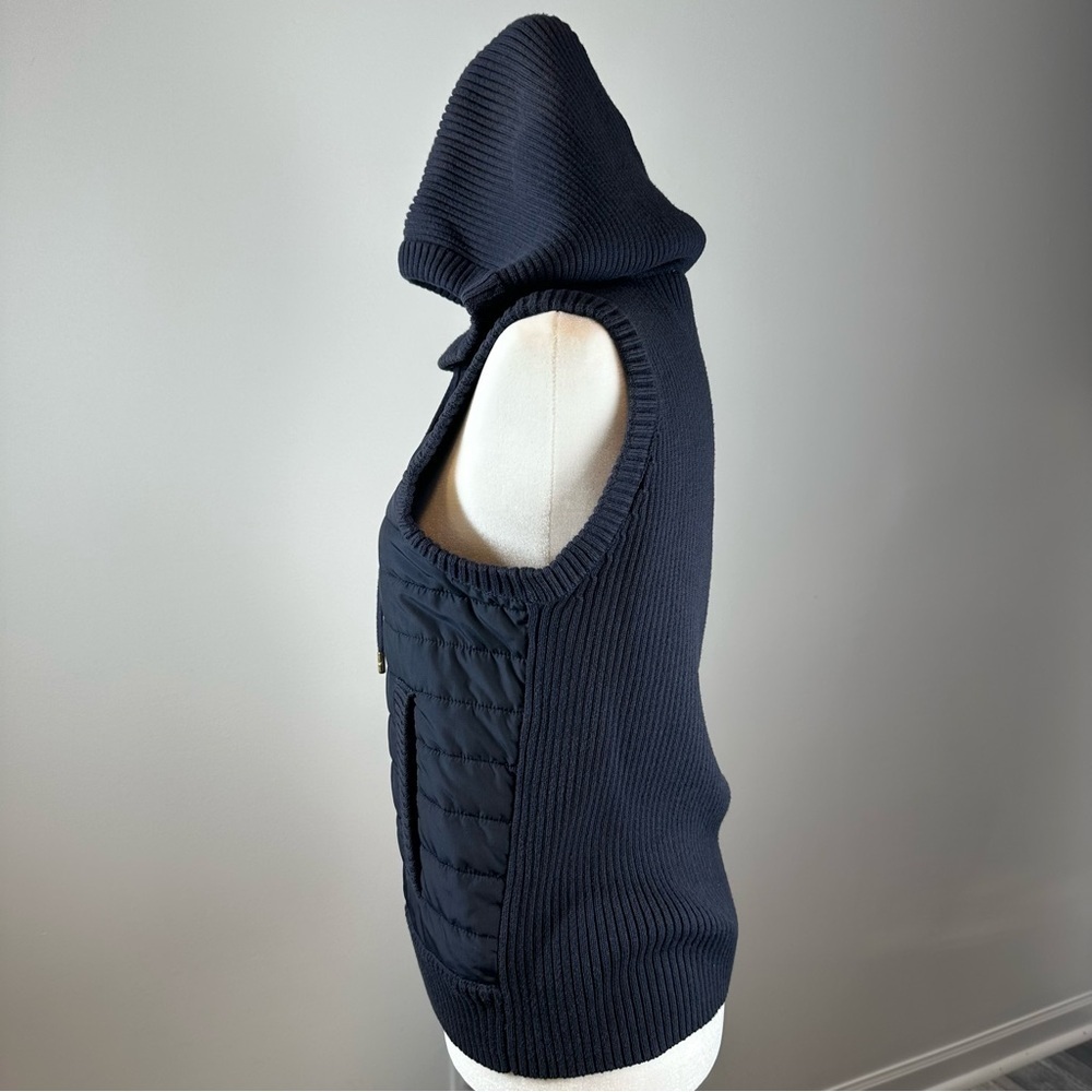 Michael Kors Navy Knit Puffer Vest M Hooded Quilted Mixed Media Zip - Picture 6 of 8